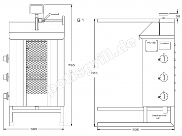 POTIS G1 Dönergrill Gyrosgrill Döner Ocagi Knebel links