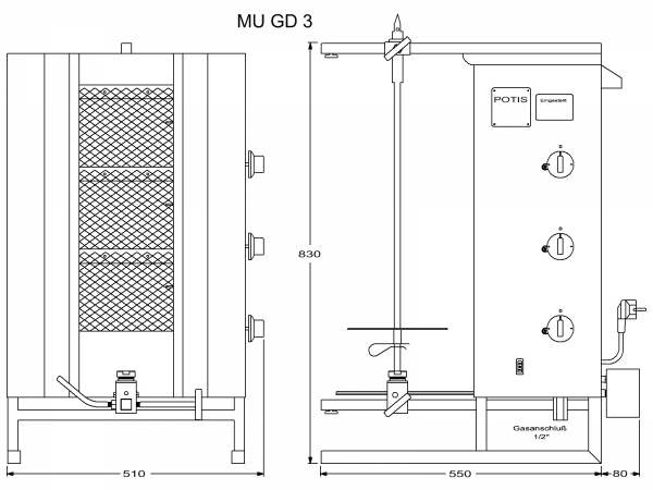 POTIS MU GD3 Dönergrill Gyrosgrill Döner Ocagi